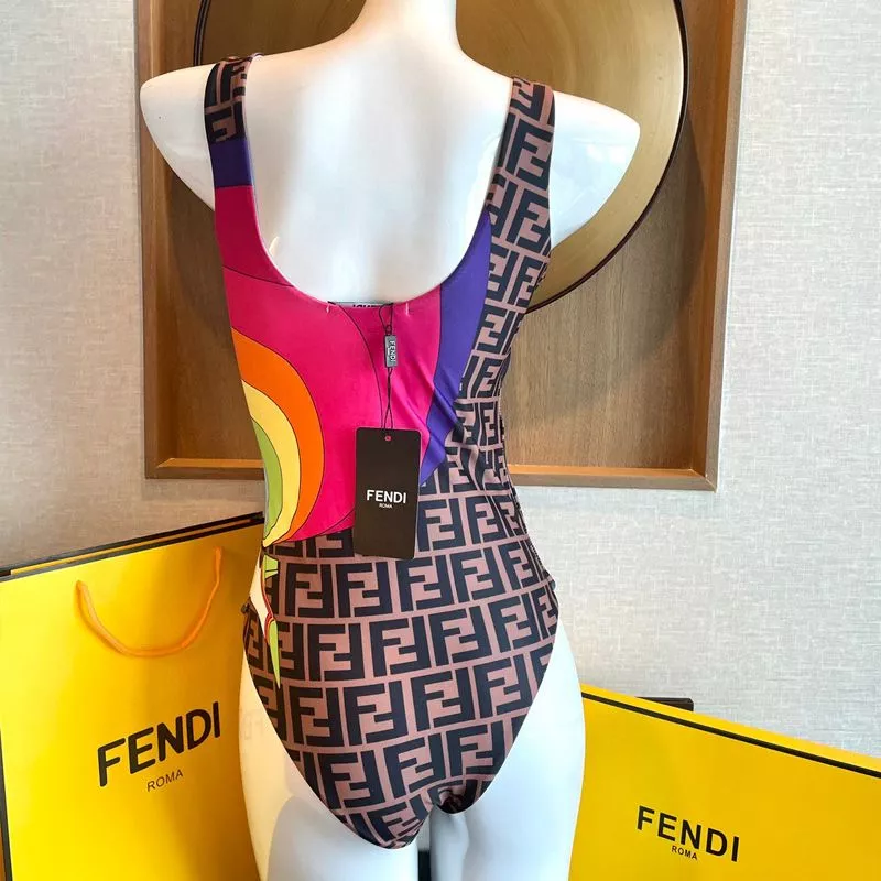 Affordable Affordable Fendi Reversible Swimsuit Women Rainbow Girl FF Motif Lycra Brown Sky Blue 0113