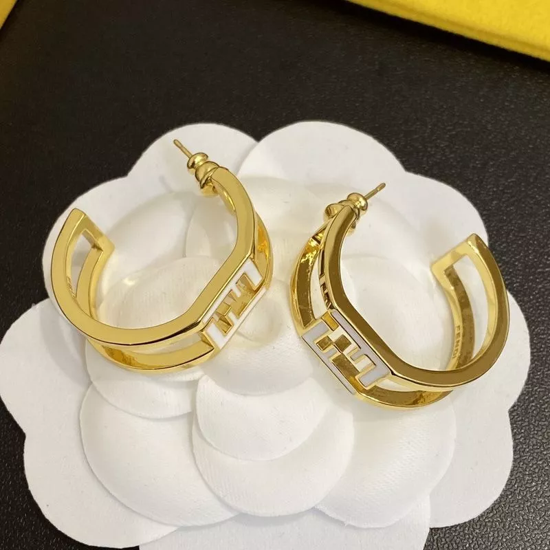 Affordable Affordable Fendi O'Lock Hoop Earrings In Metal with Enamel Gold White 0113