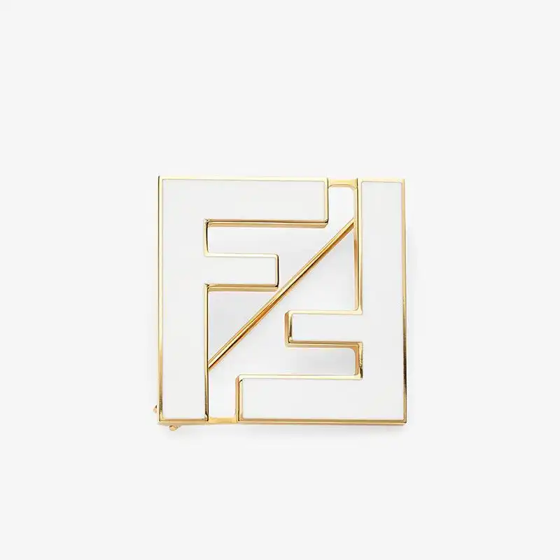 Affordable Fendi Forever Brooch In Enameled Metal Gold White 0131