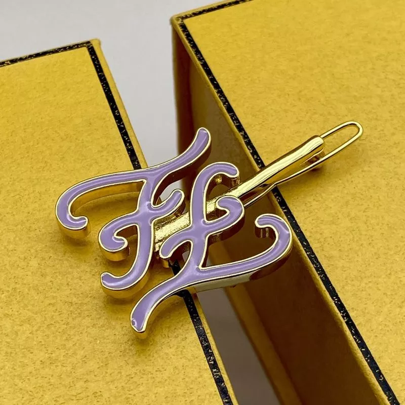 Affordable Fendi Karligraphy Hair Clip In Metal with Enamel Gold Purple 0112