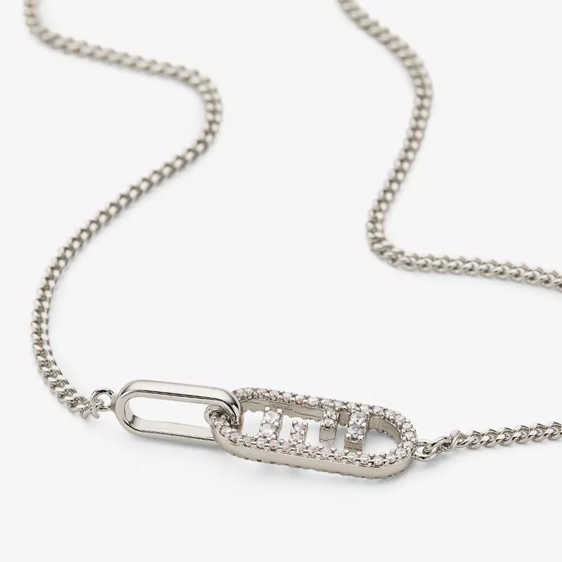 Affordable Affordable Fendi O'Lock Necklace In Metal with Crystals Palladium 0120