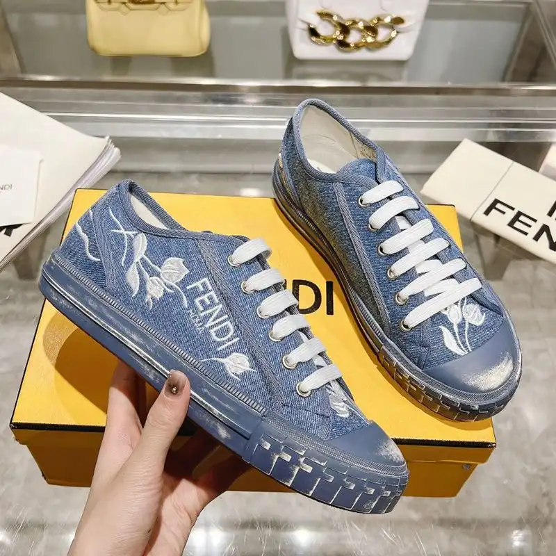 Affordable Fendi Domino Sneakers Unisex Floral Motif Denim Blue 0128