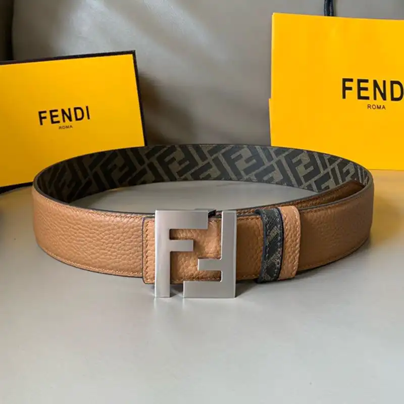 Affordable Affordable Fendi FF Buckle Reversible Belt In FF Motif Fabric and Calfskin Brown Silver 0123