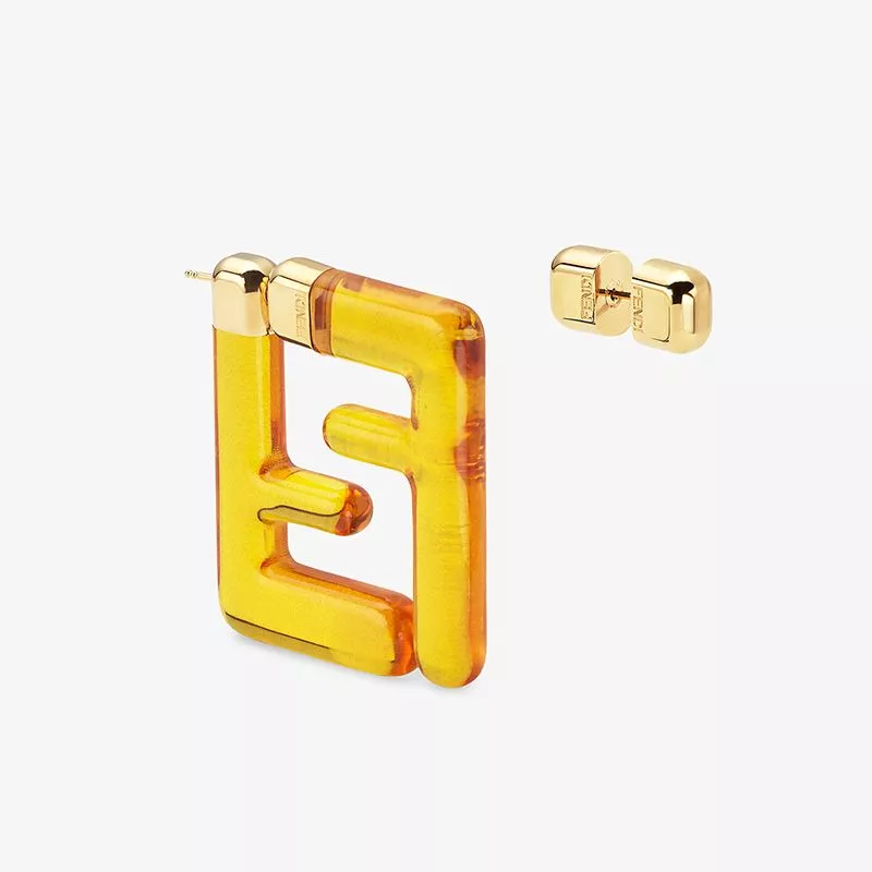 Cheap Affordable Fendi Small FF Earrings In Plexiglass Yellow 0112