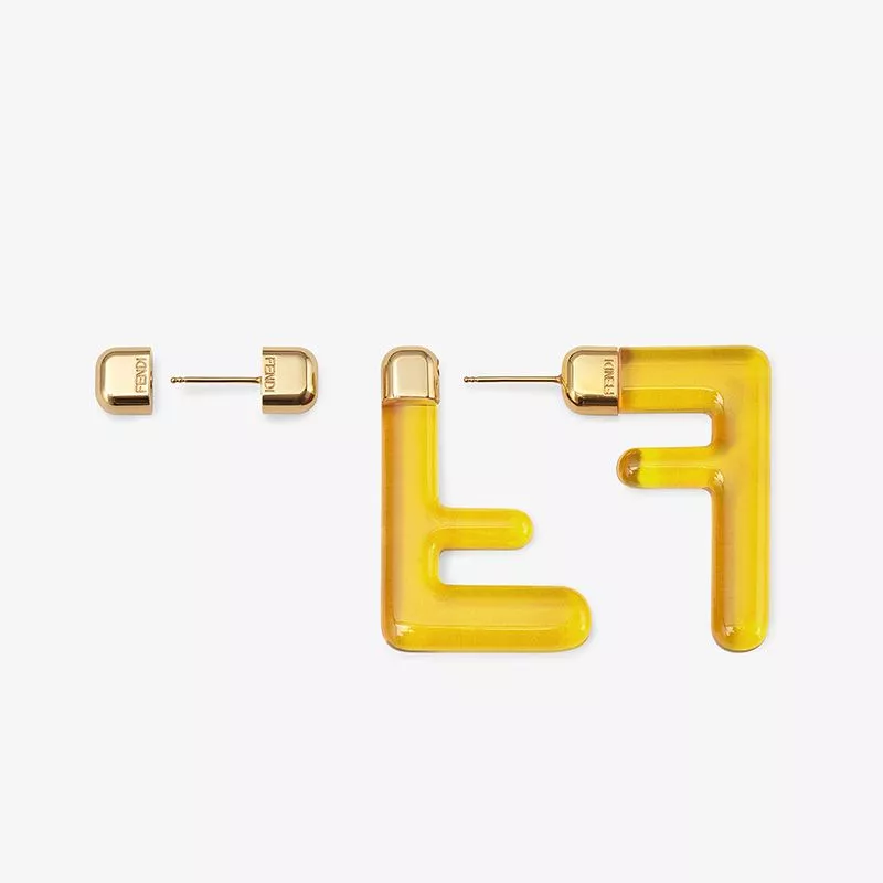 Cheap Affordable Fendi Small FF Earrings In Plexiglass Yellow 0112