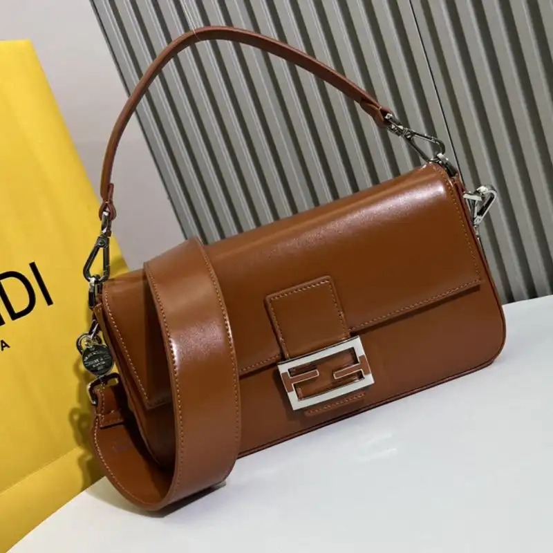 Affordable Fendi Medium Baguette Bag In Tiffany Smooth Leather Brown 0126