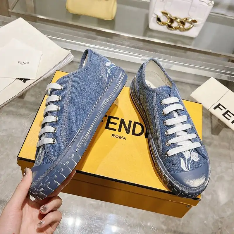 Affordable Affordable Fendi Domino Sneakers Unisex Floral Motif Denim Blue 0128