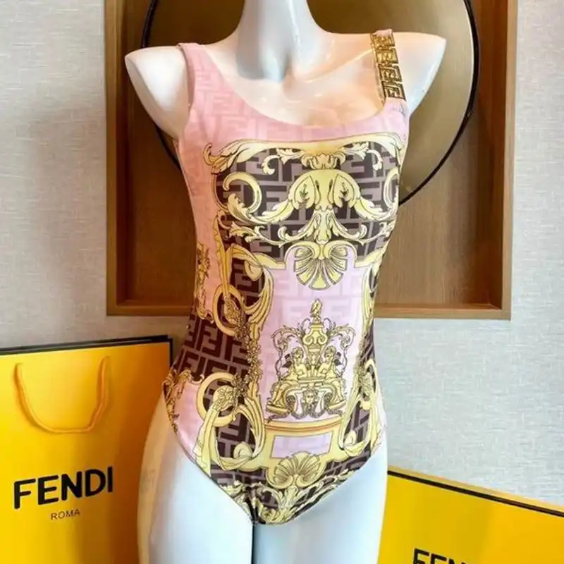 Affordable Fendi Reversible Swimsuit Women Fendace Baroque Motif Lycra Pink Brown 0129