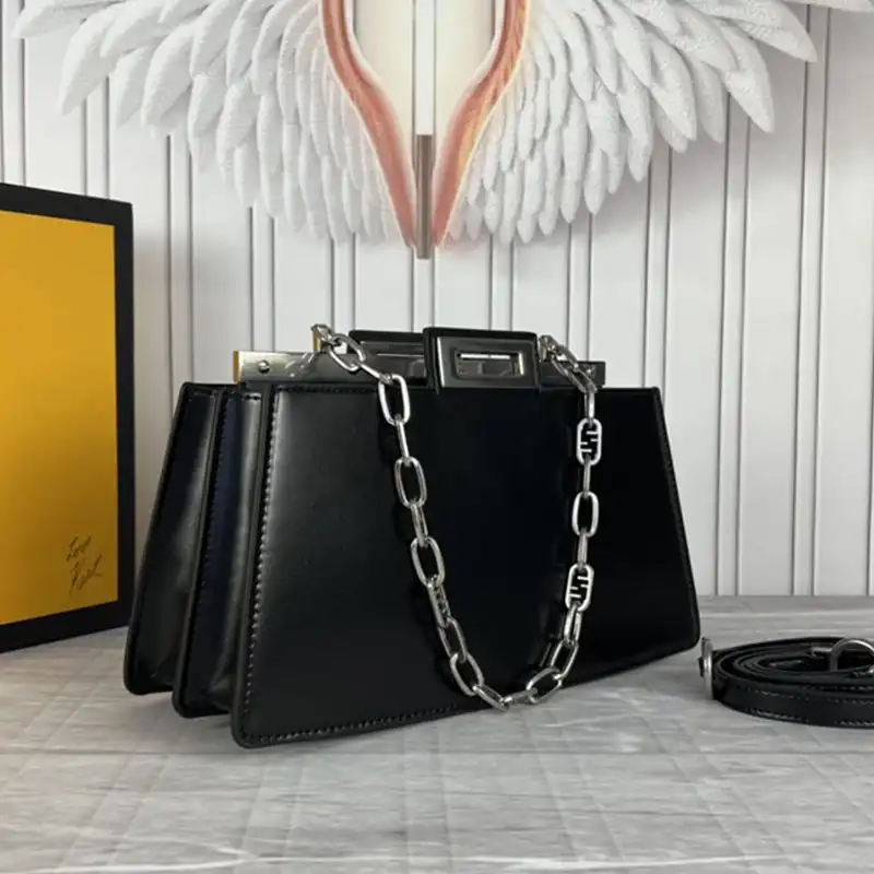 Affordable Fendi Medium Peekaboo Cut Bag In Calf Leather Black 0130