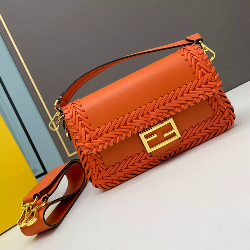 Affordable Fendi Medium Baguette Bag In Stitching Leather Orange 0118