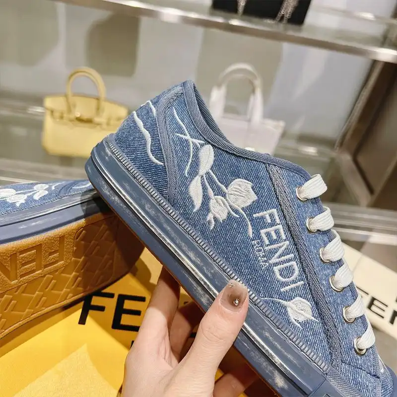 Affordable Affordable Fendi Domino Sneakers Unisex Floral Motif Denim Blue 0128