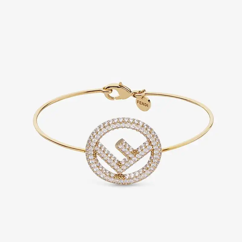 Affordable F is Fendi Clip Bracelet In Crystal Metal Gold 0131