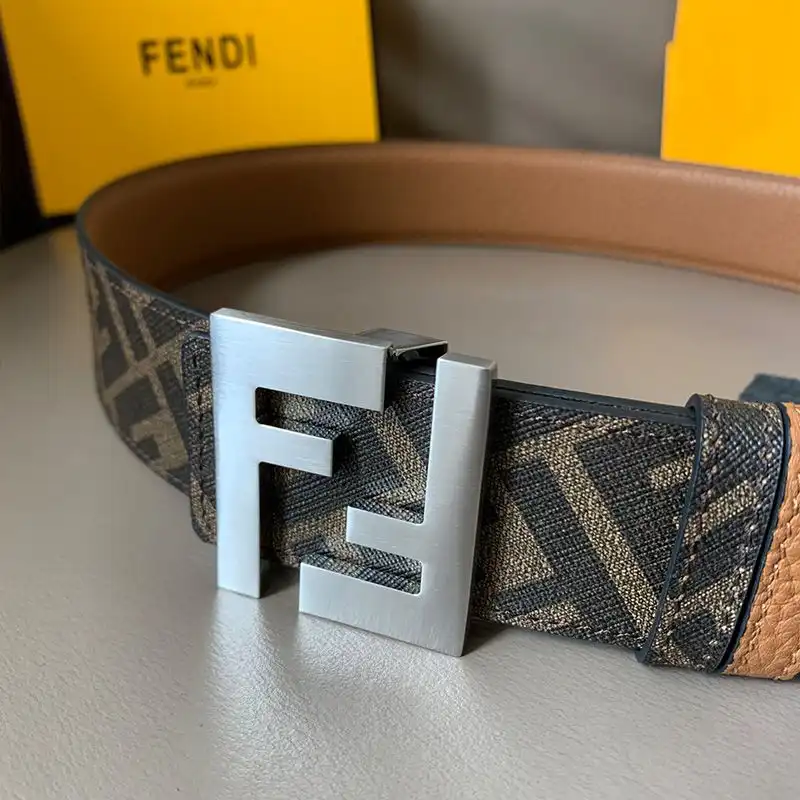 Affordable Affordable Fendi FF Buckle Reversible Belt In FF Motif Fabric and Calfskin Brown Silver 0123