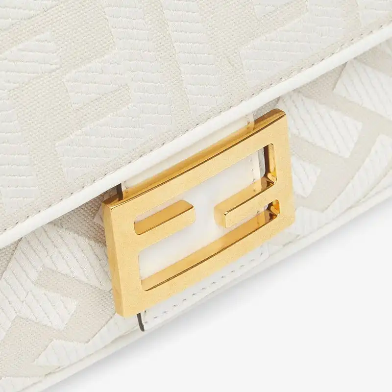 Cheap Affordable Fendi Medium Baguette Bag with Laser Cut Strap In FF Motif Canvas White 0126