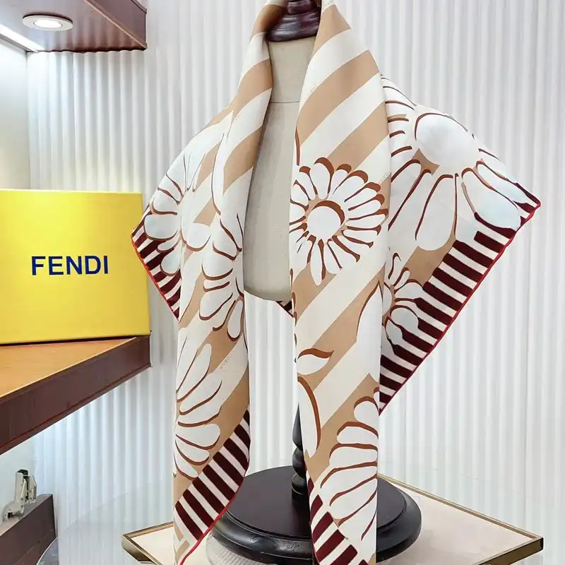 Affordable Affordable Fendi Square Scarf In Pequin Stripes Flowers Motif Silk cherry 0123