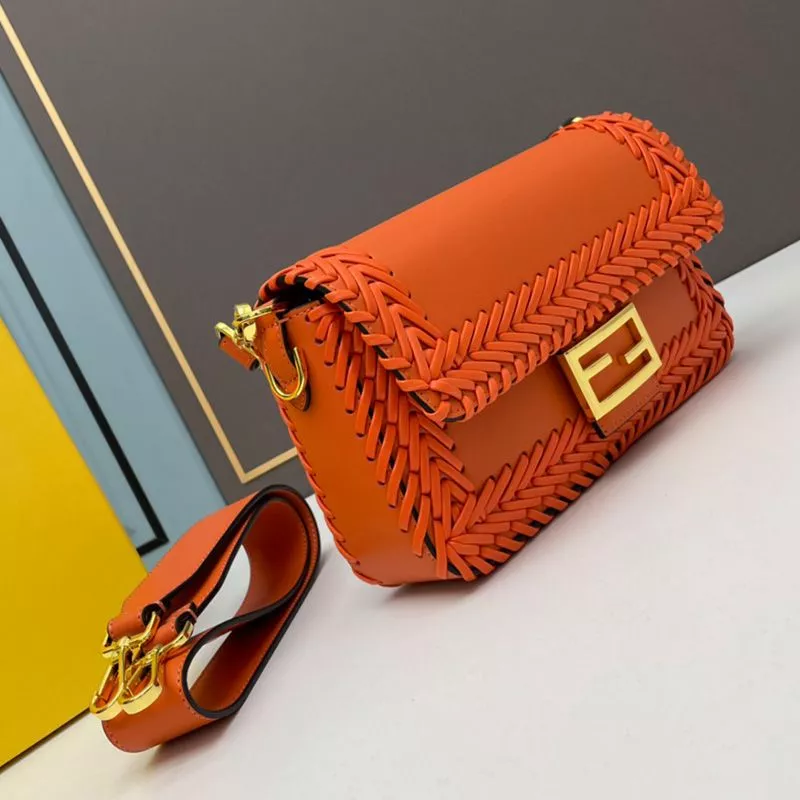 Cheap Affordable Fendi Medium Baguette Bag In Stitching Leather Orange 0118