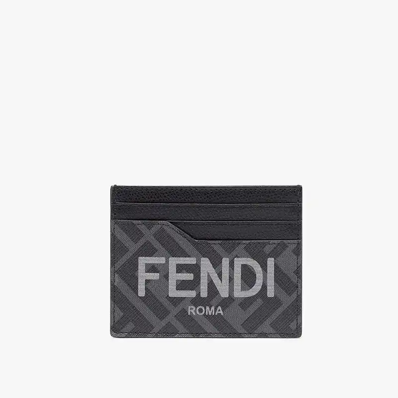 Affordable Fendi Card Holder In ROMA Logo FF Motif Fabric Black 0125