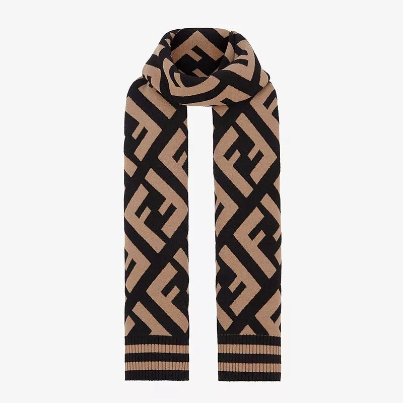 Affordable Fendi FF Scarf In Wool and Viscose Khaki 0112