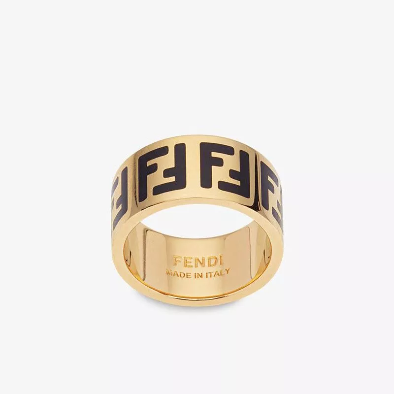 Affordable Fendi FF Ring In Enamel Metal Black Gold 0113