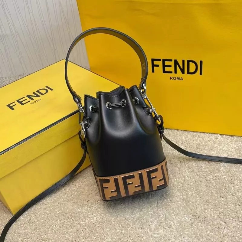 Cheap Affordable Fendi Mini Mon Tresor Bucket Bag In FF Motif Calf Leather Brown Black 0117