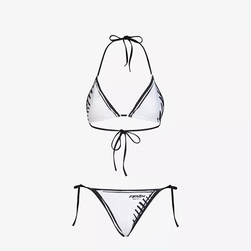 Affordable Fendi Triangular Bikini with Ties Women Joshua Vides Motif Lycra White 0113