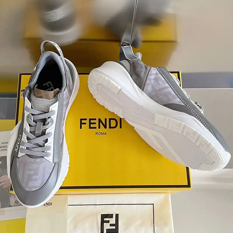 Cheap Affordable Fendi Flow Sneakers Men FF Motif Fabric and Suede Grey 0128