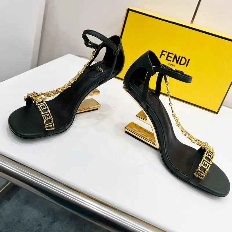 Affordable Affordable Fendi First Sandals Women Leather with Fendace Chain Black 0128