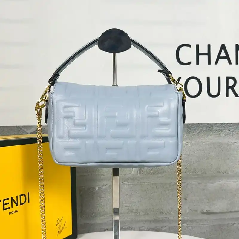 Affordable Affordable Fendi Mini Baguette Bag In FF Motif Nappa Leather Sky Blue 0130