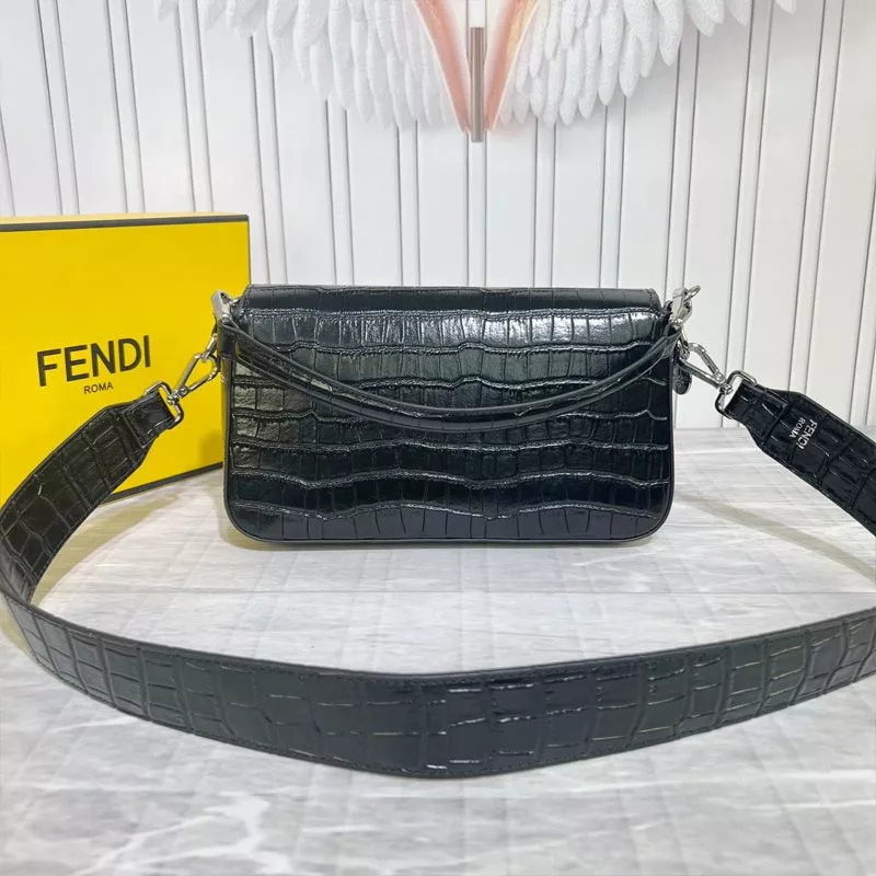 Cheap Affordable Fendi Medium Baguette Bag In Tiffany Crocodile Leather Black 0118