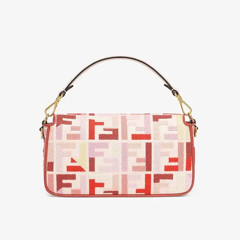 Cheap Affordable Fendi Medium Baguette Bag In FF Motif Canvas Pink Red 0122