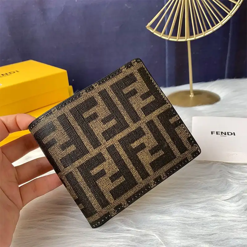 Affordable Fendi Bi-fold Wallet In FF Motif Fabric Coffee 0125