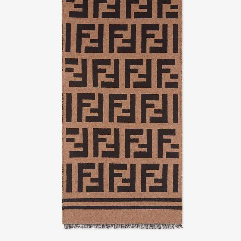 Affordable Fendi FF Scarf In Wool and Silk Brown 0123