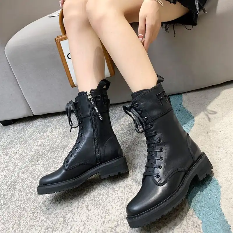 Affordable Affordable Fendi Signture Biker Boots Women Leather Black 0128