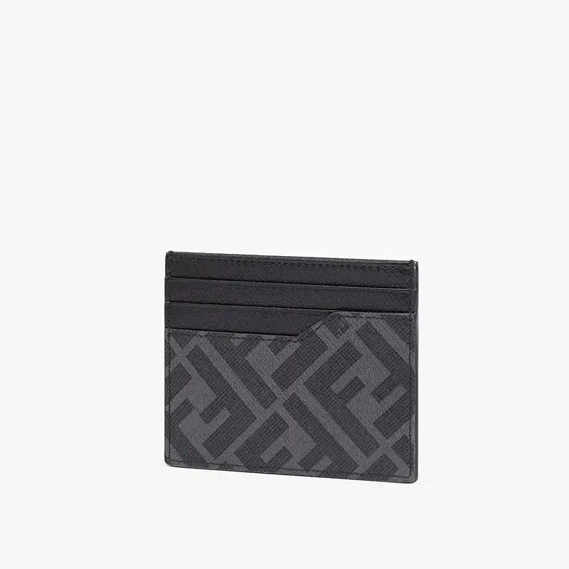 Cheap Affordable Fendi Card Holder In ROMA Logo FF Motif Fabric Black 0125