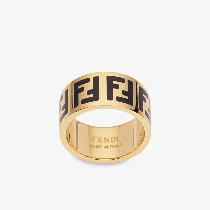 Affordable Fendi FF Ring In Enamel Metal Black Gold 0131