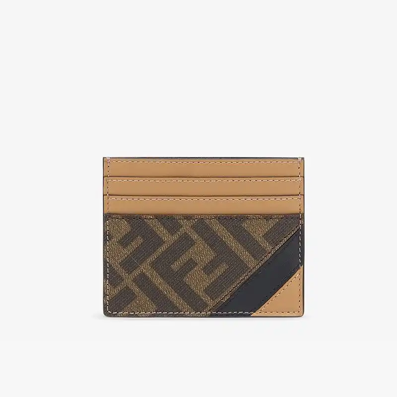 Affordable Fendi Card Holder In FF Motif Fabric Brown Black 0125