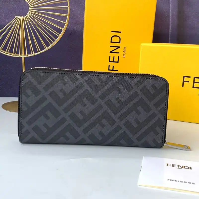 Affordable Affordable Fendi Zip Around Wallet In FF Motif Fabric Black Yellow 0125