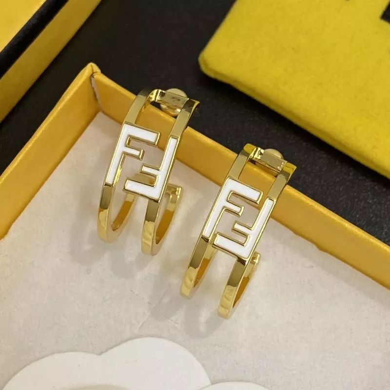 Affordable Fendi O'Lock Hoop Earrings In Metal with Enamel Gold White 0113