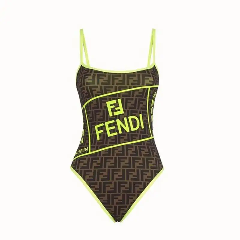 Affordable Fendi Swimsuit Women Fendi Roma Amor Motif Lycra Brown Green 0124