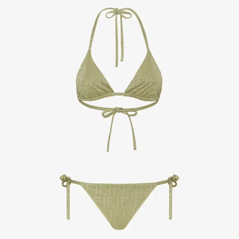 Affordable Fendi Triangular Bikini with Ties Women FF Motif Lycra Green 0129