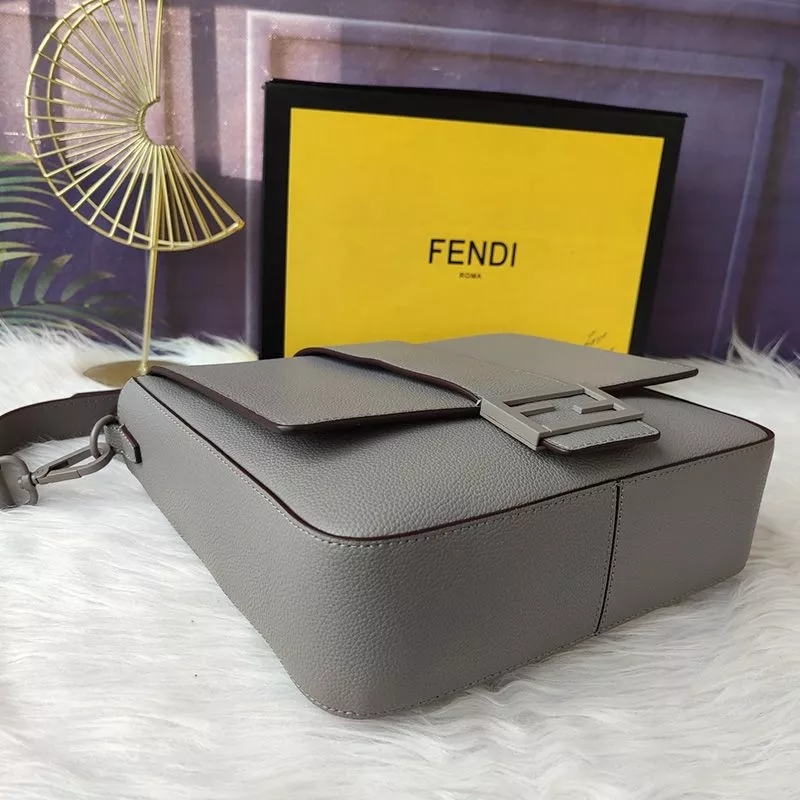 Affordable Affordable Fendi Medium Baguette Messenger In Cuoio Romano Leather Grey 0118