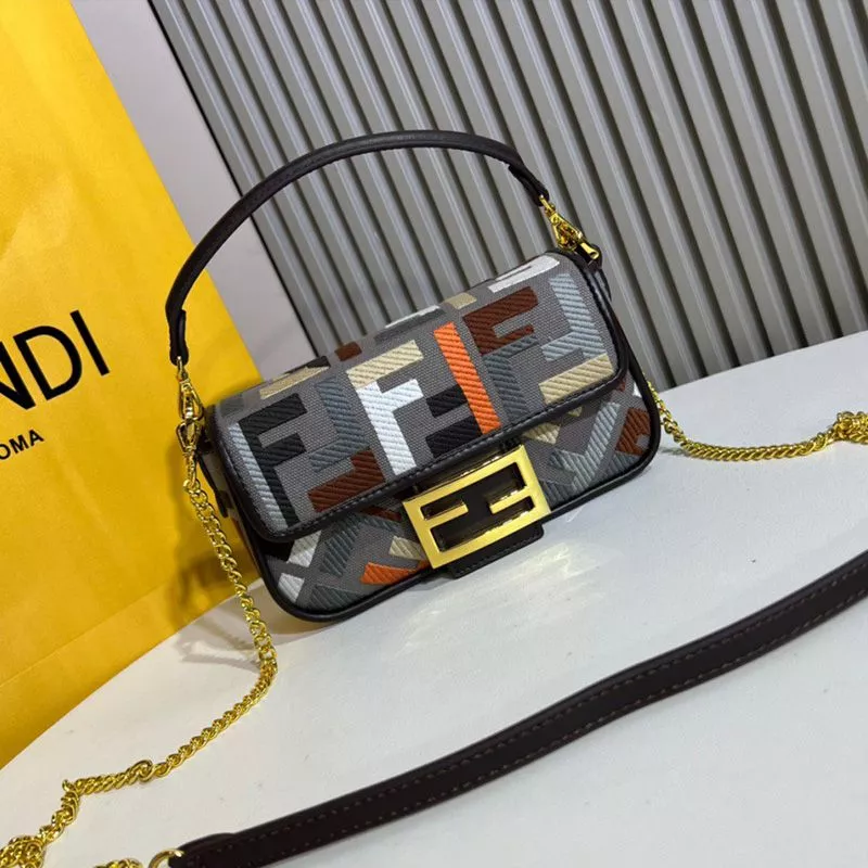 Affordable Fendi Mini Baguette Bag In FF Motif Canvas Multi Grey 0117