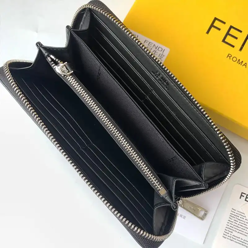 Affordable Affordable Fendi Zip Around Wallet In FF Motif Fabric Black Yellow 0125