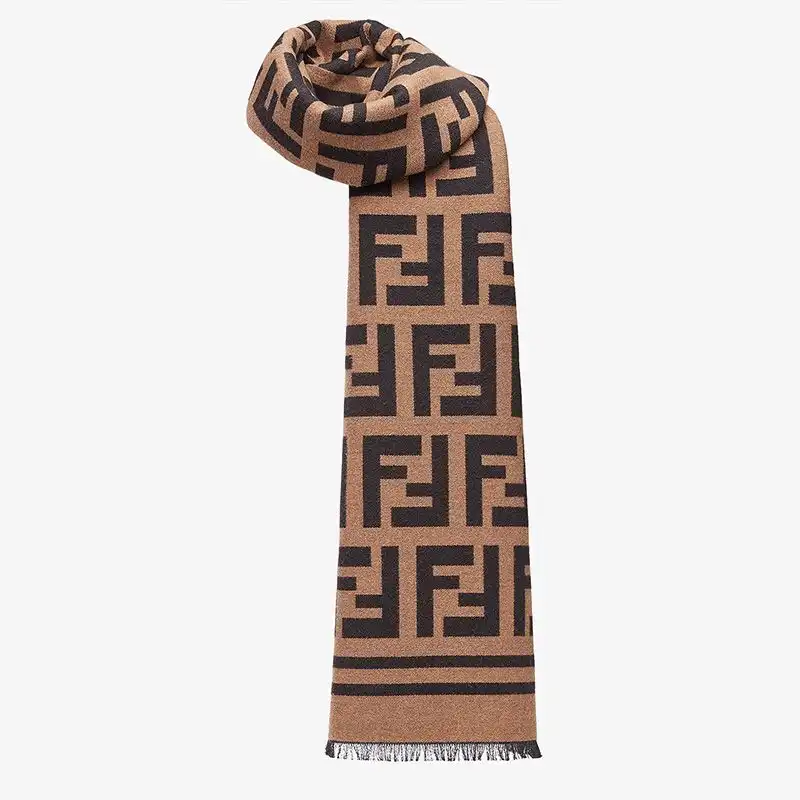 Cheap Affordable Fendi FF Scarf In Wool and Silk Brown 0123