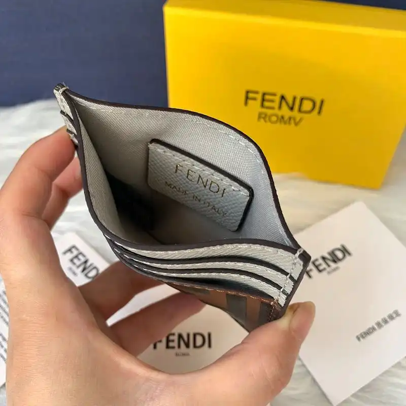 Cheap Affordable Fendi Card Holder In FF Motif Nappa Leather Grey 0125