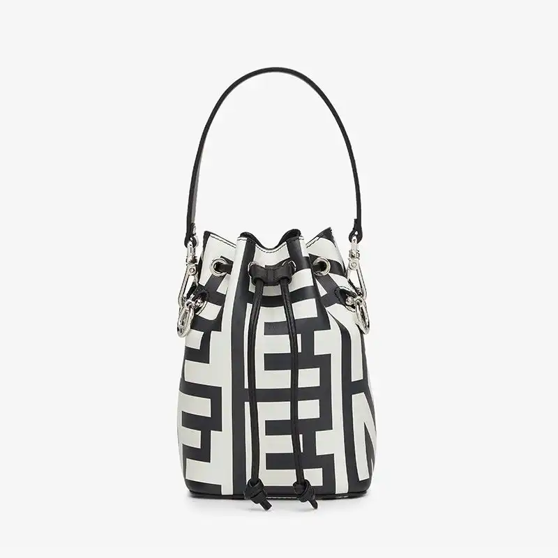 Affordable Fendi Mini Mon Tresor Bucket Bag In Fendi Roma Capsule Leather Black White 0130