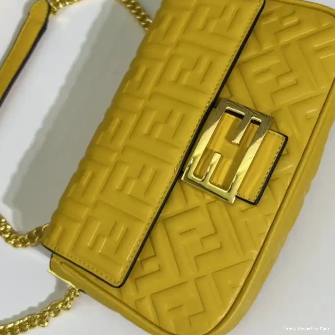 Affordable Affordable In Yellow FF Nappa Midi Motif Baguette Chain Leather Bag Fendi 0225