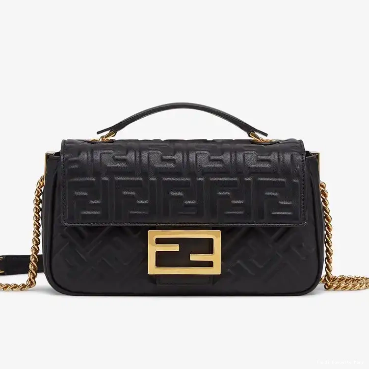 Affordable Affordable Nappa Baguette Chain Bag In Motif Fendi FF Leather Midi Black 0223