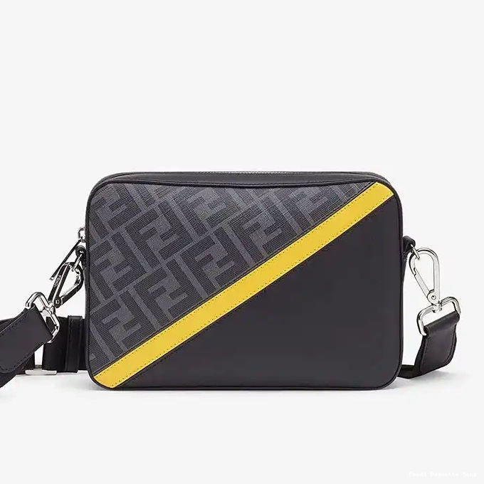 Cheap Affordable Compact Motif Fabric Yellow Case FF Black In Camera Fendi 0226