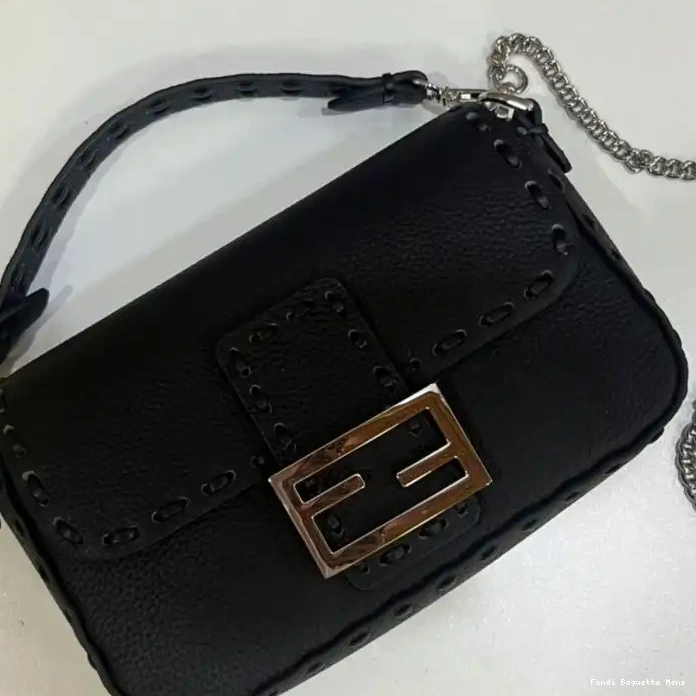 Affordable Affordable Bag Baguette Romano Leather Selleria Cuoio Black Mini Fendi In 0211